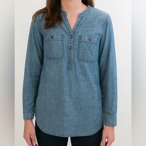 J. Jill Blue Button Down Henley Shirt